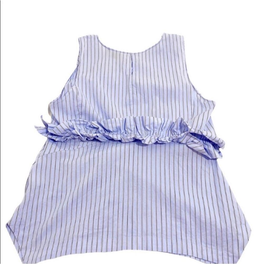 Trouve Blue & White Stripe Sleeveless Frill Ruffle Top, Size Medium - Picture 6 of 14